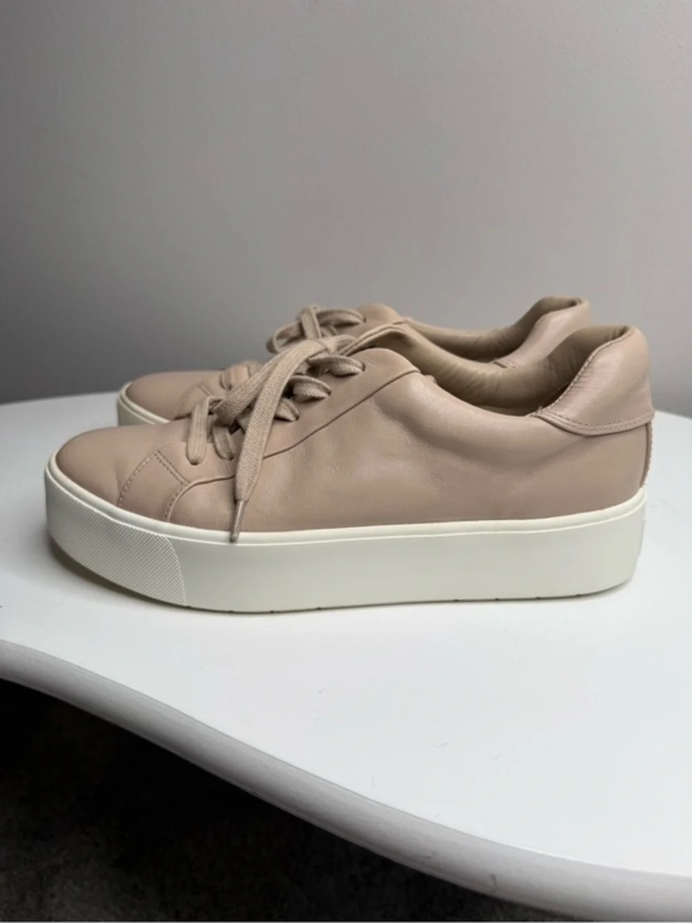 Vince Leather Platform Sneakers in Blush Beige